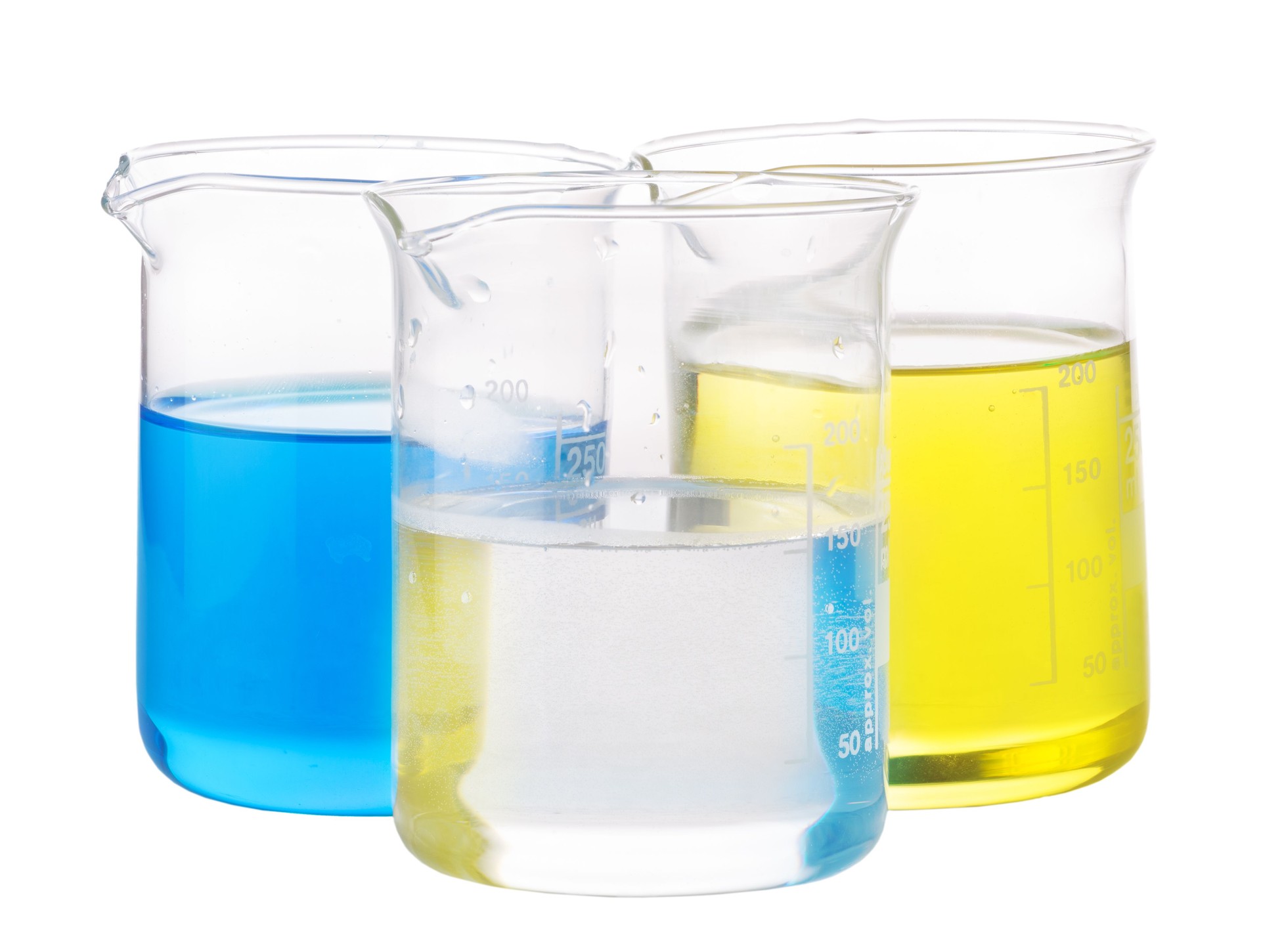 yellow, blue and transparent chemical liquid yellow, blue and transparent chemical liquid